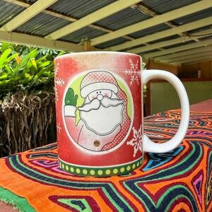 Vintage‎ Christmas Santa Red Ceramic Mug Snowflakes Xmas Decor